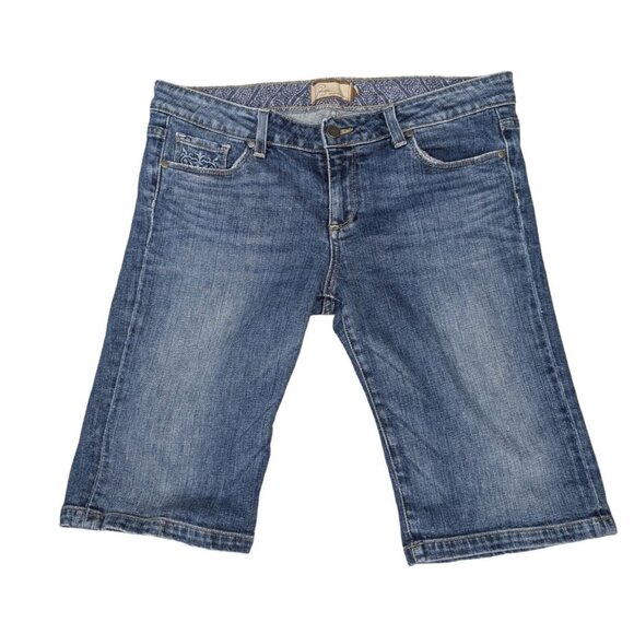 Paige Premium Womens Denim Walking Shorts Sz 31 Embroidered Back Pockets Stretch - Picture 2 of 11